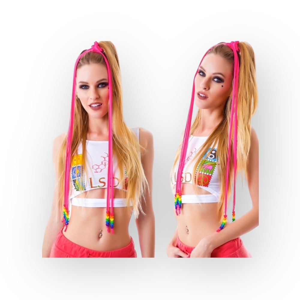 new J Valentine 𖦹 Candy Raver Glow in the Dark Beaded Hair Ties 𖦹 Neon Pink 𖦹 - Picture 12 of 16
